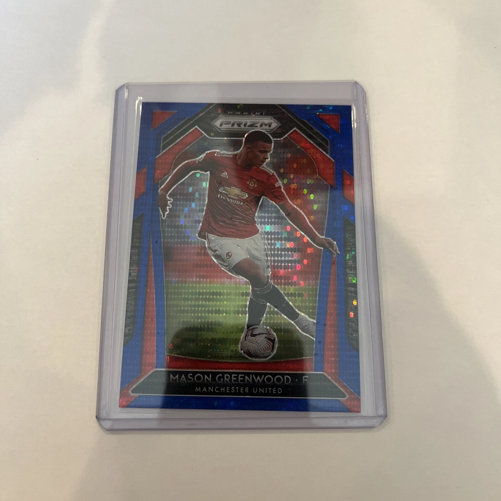 Mason Greenwood 2020-21 Panini Prizm Premier League Soccer Blue Pulsar 1st Card