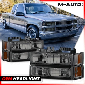 Carcasa cromada L+R faro ahumado esquina ámbar para camioneta Chevy C/K C10 94-00 - Imagen 1 de 8