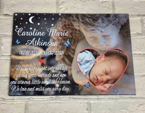 Personalised Memorial Slate Plaque Grave Marker With Picture For Baby Waterproof - Picture 1 of 5