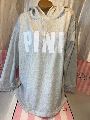 Sudadera con Capucha Victorias Secret ROSA Boyfriend Logo Grande Mediana Gris Jaspeado Foto 1 de 2