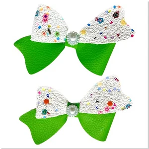 Jaysea Arts Hair Bows Girls Green Glitter Toddler Summer Pigtail Hair Clips - Picture 1 of 1