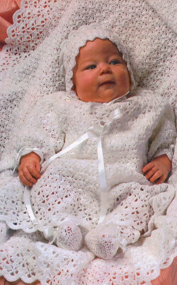First Portrait lovely layette pattern to crochet: shawl, gown, bonnet, booties. - Image 1 of 1