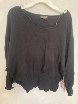 Blusa feminina VINCE CAMUTO elástica cintura e mangas S Rich preta manga 3/4 - Imagem 1 de 4