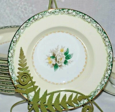 NORITAKE MYSTERY #14 WHITE ROSE YELLOW FLOWERS LEAFY RIM GOLD TRIM 2 SOUP BOWLS - Image 1 of 4