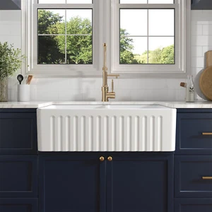 Large Fireclay Farmhouse Apron Kitchen Sink Single Bowl w/ Grid Strainer black - Picture 1 of 37