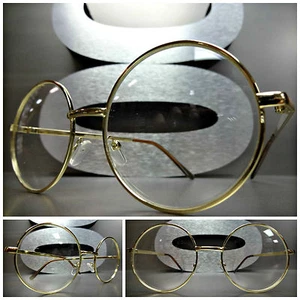 Hombres o Mujeres DE GRAN TAMAÑO RETRO Estilo Lentes Transparentes Gafas Grandes Redondas Marco Dorado - Imagen 1 de 9