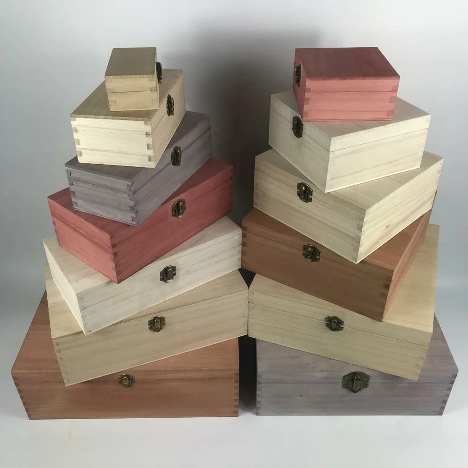 Large Engraved Wooden Square Boxes Small Personalised Keepsake Wood Trinket Box - Image 1 of 4