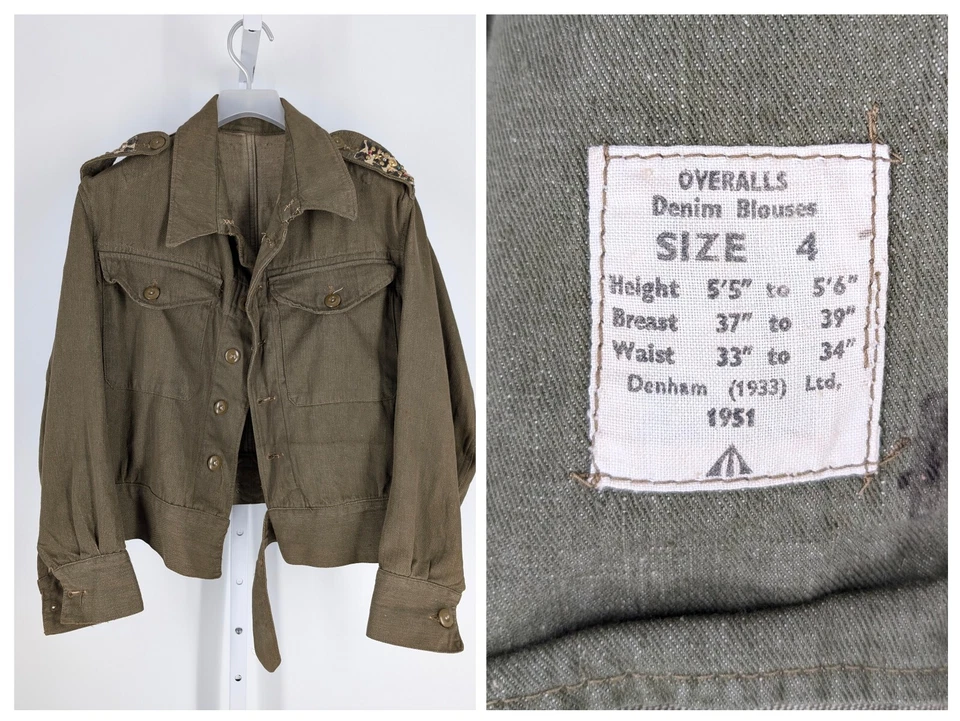 De Colección Segunda Guerra Mundial 1951 Denham Reino Unido Oliva Denim Sarga Blusa Mono Chaqueta Punk Foto 1 de 4