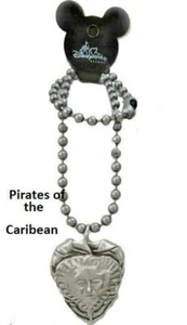 pirate of the caribean Disney necklace heart gunmetal bead chain authentic New - Picture 1 of 3