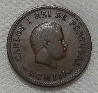 1903 PORTUGUESE INDIA 1/2 TANGA BRONZE COIN  - Image 1 of 2