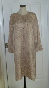 Eileen Fisher 72/28 Silk Cotton White Brown Prism Boxy Henley Dress M L $388 EUC - Picture 1 of 13