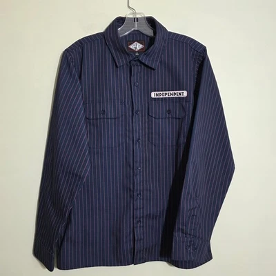 Independent Bar Logo Azul Marino y Rojo Rayas Botón Peso Mediano Camisa Hombre Talla M Foto 1 de 4
