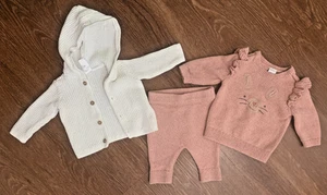 Carters Baby Mädchen 3M Strick Pullover Set Häschen Oberteil Hose Kapuze Cardigan Outfit - Bild 1 von 6