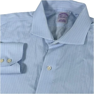 Brooks Brothers 1818 Mens 16.5 Supima Cotton Blue Stripe Long Sleeve Dress Shirt - Picture 1 of 6