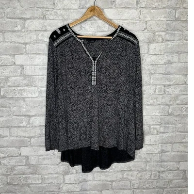 Lucky Brand Tunic Top Womens Size 2X Black White Floral Embroidery Flowy Boho - Image 1 of 4