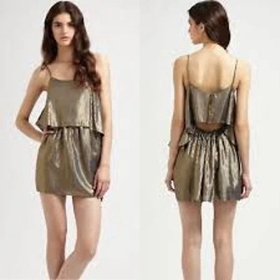 Mini Vestido Elizabeth and James Espalda Abierta Seda Algodón Metálico Talla S Foto 1 de 4