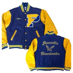 Vintage 80s Cheerleader Varsity Letterman Bomber Jacket Size Medium Pennsville - Picture 1 of 16