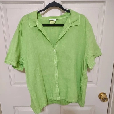 Top para mujer XL 100 % tejido de lino natural con botones informal ligero algodón lima Foto 1 de 4
