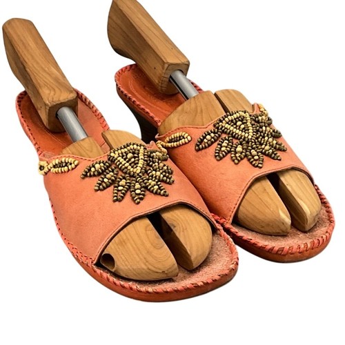 Sandali donna Clarks Artisan pelle corallo perline boho zeppa slip on 8 5