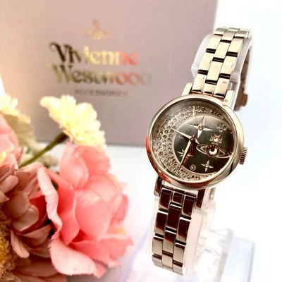 Vivienne Westwood Pink Gold Round Quartz Ladies Watch with Stones Boxed - Image 1 of 4