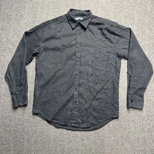 Cubavera 100% Linen Shirt Men's Medium Black Long Sleeve Button Up Guayabera - Picture 1 of 5