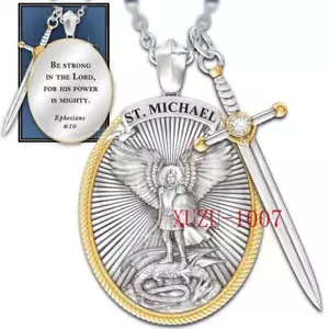 Catholic Patron the Archangel St. Michael Pendant Necklace Sword Lord Prayer New - Picture 1 of 12