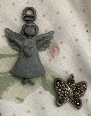 Vintage Charm Pendants ANGEL + BUTTERFLY Lot Of 2 Silver-Tone Marcasite EUC - Image 1 of 4