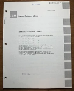 Vintage 1969 IBM Systems Reference Library 1130 Subroutine Library Sixth Edition - Afbeelding 1 van 3