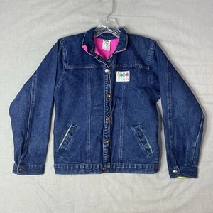 Weather Tamer Youth Denim Jacket Size 14 Dark Wash with Neon Accents - Picture 1 of 12