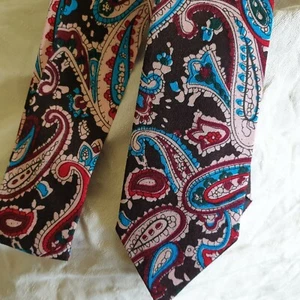 Unisex Reclaimed Vintage Inspired Skinny Tie Asos Black Turquoise Paisley Cotton - Picture 1 of 4