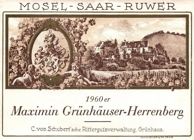 Cherub Angel Child Maximin Grunhauser Herrenberg 1950's-60's German Wine Label - Image 1 of 2