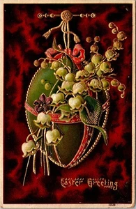 Decorative Green Egg gold red Art Noveau Easter Greetings gel postcard - Picture 1 of 2