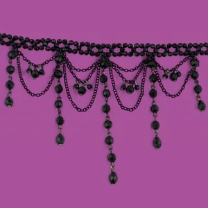 BLACK BEADED GOTHIC CHOKER layered chains drippy elegant witchy necklace 14" M1 - Picture 1 of 5