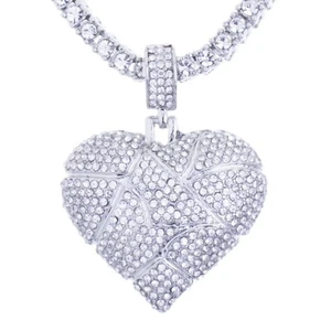 Mens Iced Out CZ Broken Heart Pendant 20" Tennis Chain Necklace Hip Hop THC 3816 - Picture 1 of 6