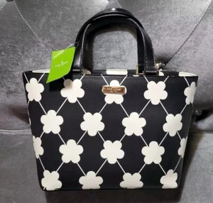 KATE SPADE JUNO GRANT ST Black Leather White Flower Short Handles Purse, NWT - Picture 1 of 14