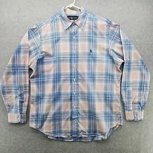 RALPH LAUREN Mens Pink Blue Button Down Shirt Pink Blue Plaid Long Sleeve - Picture 1 of 17