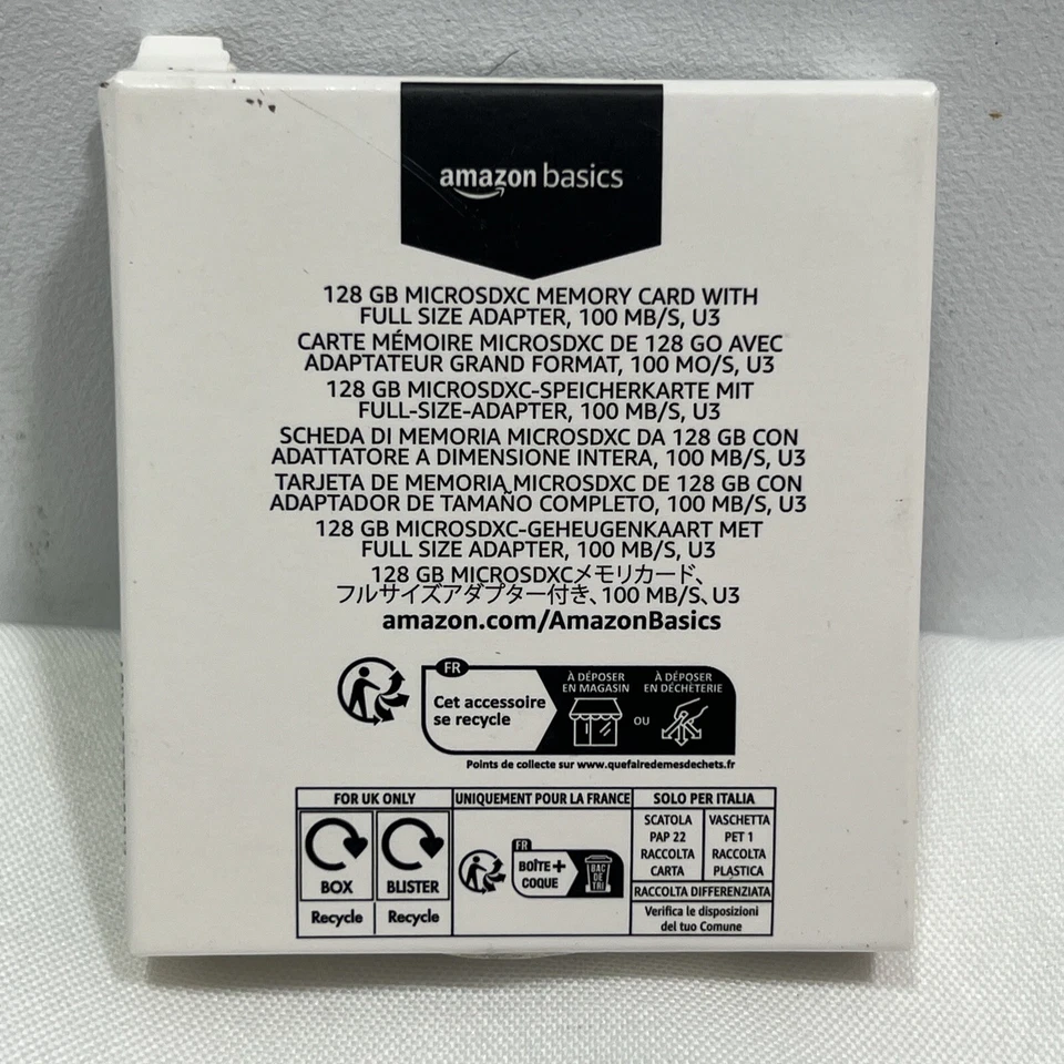 Amazon Basics Micro SDXC Memory Card with Full Size Adapter A2 U3 128GB Black