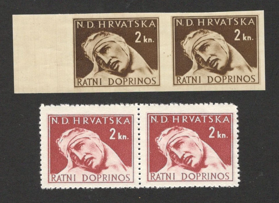 NDH CROATIA - MNH PAIR -CERTIFICATE-PICTURE IS ON THE RUBBERED SIDE-ERROR -1944. - Image 1 of 4