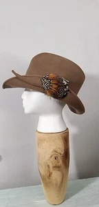 SCELLO VINTAGE TAUPE WOLL FEDORA MÜTZE EINGRÖSSE - Bild 1 von 6
