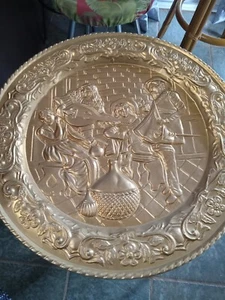 Vintage 16” Round Brass Embossed Wall Art Charger  Minstrels England - Picture 1 of 5