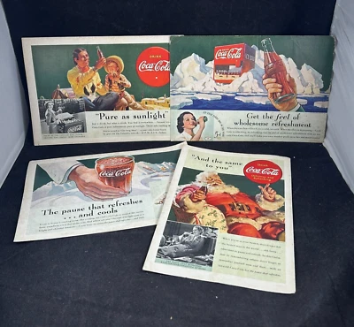 COCA COLA VTG 7x10 AD LOT SANTA SONG SHOP 2-SIDED ALCOA ALUMINUM NASH CAR HAWAII - Image 1 of 4