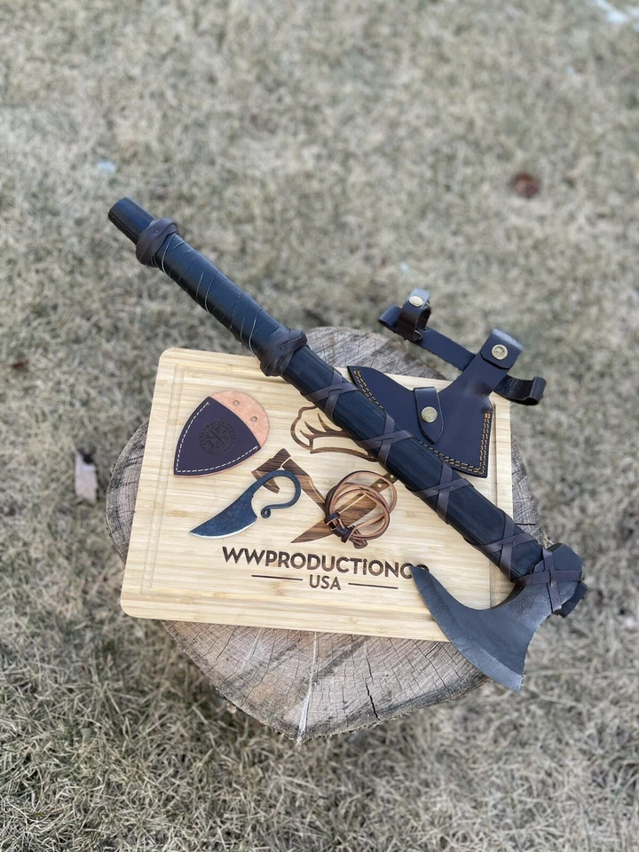Ragnar Black Vikings axe with free neck Knife, Perfect For Hunting, camping, - Image 1 of 4