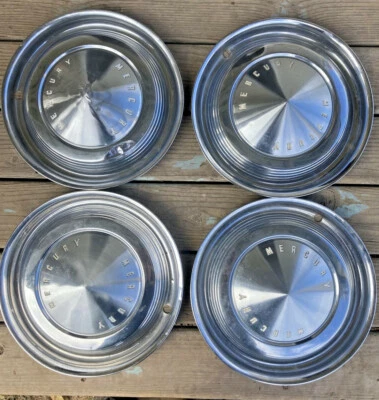 62 63 64 Mercury Dog Dish HUB CAPS 10 1/2" Set of 4 Merc Hubcaps 1962 1963 1964 - Image 1 of 4