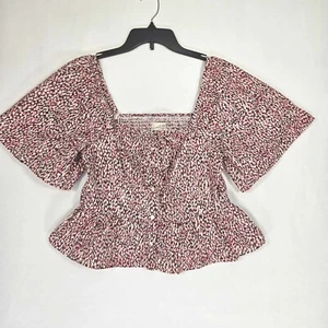Universal Thread Blouse Women Large Smock Back Flutter Short Sleeve Multicolor - Picture 1 of 9