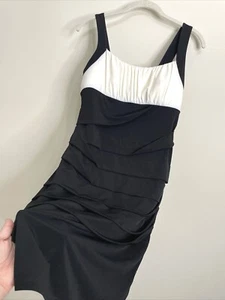 Black & White Dress Intermission Tiered Body Con Sleeveless Slip On Fitted Sz 10 - Picture 1 of 11