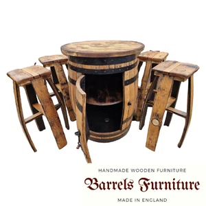 Oak Whiskey Barrel Cabinet | 4 Stools | Handcrafted Upcycled Scottish Oak - Picture 1 of 4