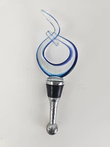 Murano "Love Knot" Wine Bottle Stopper Art Glass Barware Cork Blue And Clear 💙 - Picture 1 of 9