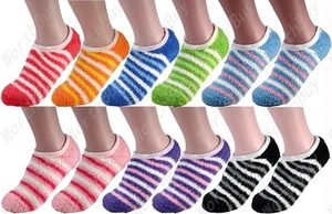Non Skid 6-12 Pairs Womens Low Cut Bed Room Slipper Socks Soft Cozy Fuzzy Warm - Picture 1 of 1