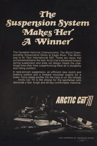 Moto de nieve Arctic Cat 1970: sistema de suspensión anuncio impreso vintage - Imagen 1 de 1