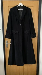 M&S Per Una Black Flower Appliqued Long Italian Fabric Moleskin Coat (Size 14) - Picture 1 of 10
